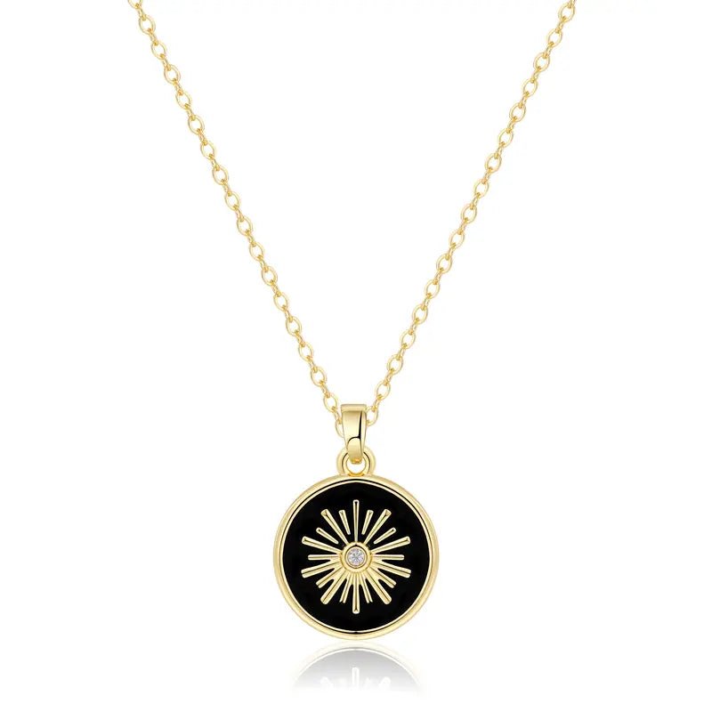 14K Gold Plated Sun Coin Pendant Necklace for Women - KARMARKA