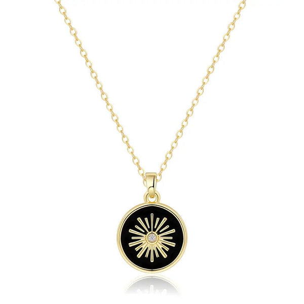 14K Gold Plated Sun Coin Pendant Necklace for Women - KARMARKA
