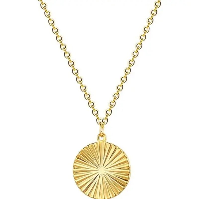 14K Gold Plated Sun Coin Pendant Necklace for Women - KARMARKA