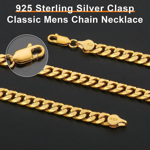 14K Golden Plated Clasp 3/5/6MM Cuban Link Chain Necklace for Men Women Diamond Cut 16/18/20/22/24/26/28/30 Inches Accessories Women Cuban Link - KARMARKA