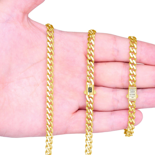 14K Real Yellow Gold Royal Monaco 5Mm Miami Cuban Link Bracelet (7"-9") Italian Jewelry for Men & Women - KARMARKA