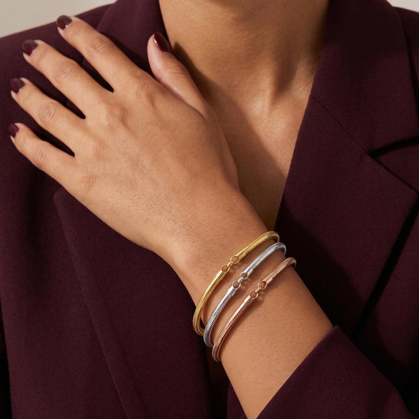 14K Solid Gold Snake Chain Flexible Bangle Bracelet | Stackable Minimalist Everyday Wear - KARMARKA
