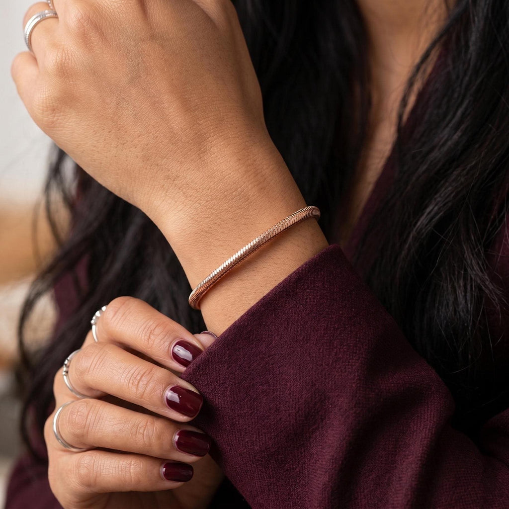 14K Solid Gold Snake Chain Flexible Bangle Bracelet | Stackable Minimalist Everyday Wear - KARMARKA