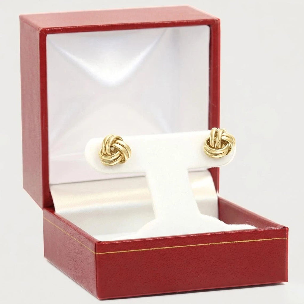 14K Yellow Gold Classic Polished Love Knot Stud Post Earrings with Secure Screw-Backs | 7MM | Women & Unisex - KARMARKA