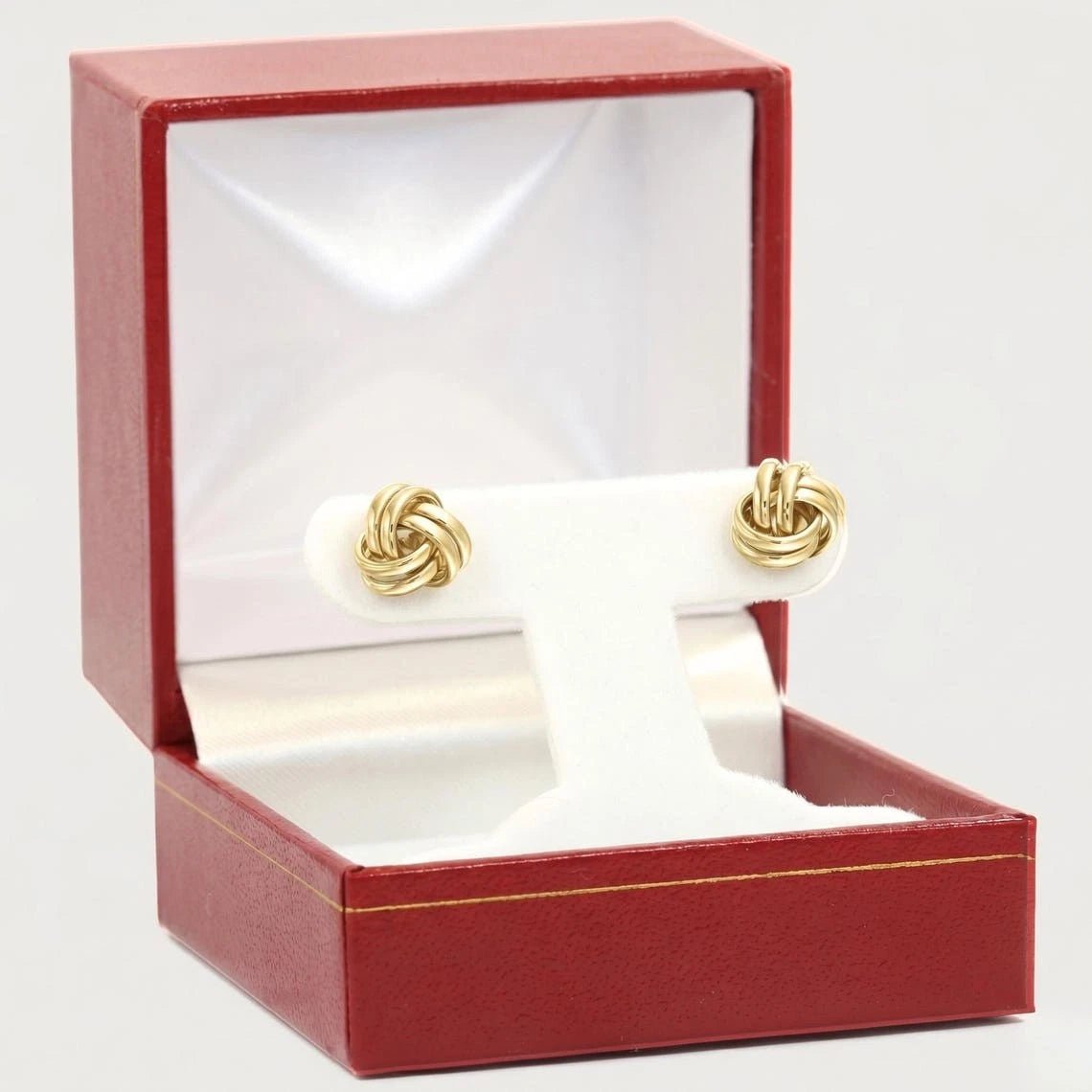 14K Yellow Gold Classic Polished Love Knot Stud Post Earrings with Secure Screw-Backs | 7MM | Women & Unisex - KARMARKA