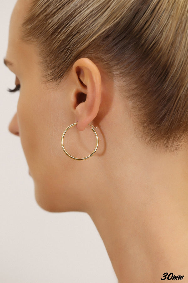 14K Yellow Gold Classic Polished round Gold Hoop Earrings (30Mm) for Women & Unisex - KARMARKA