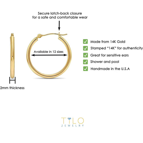 14K Yellow Gold Classic Polished round Gold Hoop Earrings (30Mm) for Women & Unisex - KARMARKA