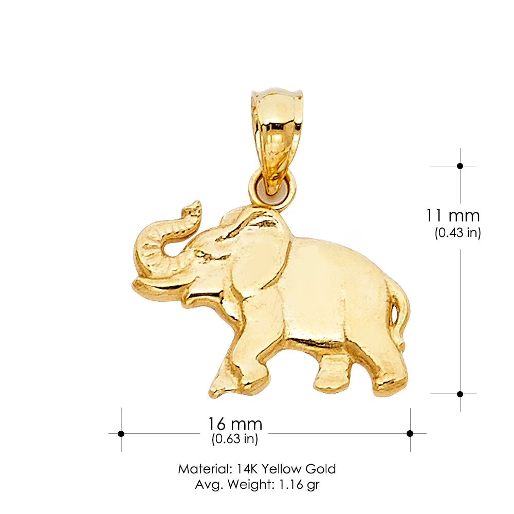 14K Yellow Gold Elephant Charm Pendant with 1.4Mm Flat Open Wheat Chain Necklace - 20" - KARMARKA