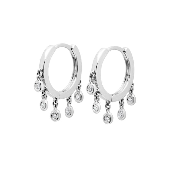 14K Yellow Gold Huggie Earrings, Natural Diamond Drop Hoops - KARMARKA