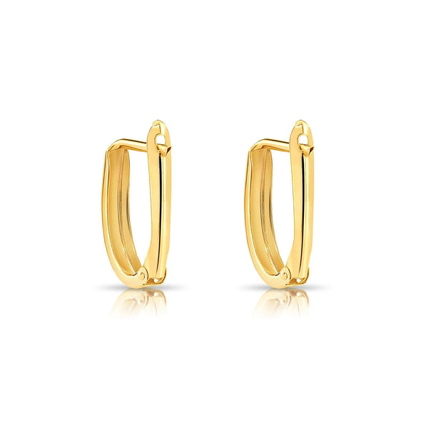 14K Yellow Gold Shiny Oval Plain Huggie Hoop Earrings | Handmade Fine Jewelry | Women & Unisex - KARMARKA