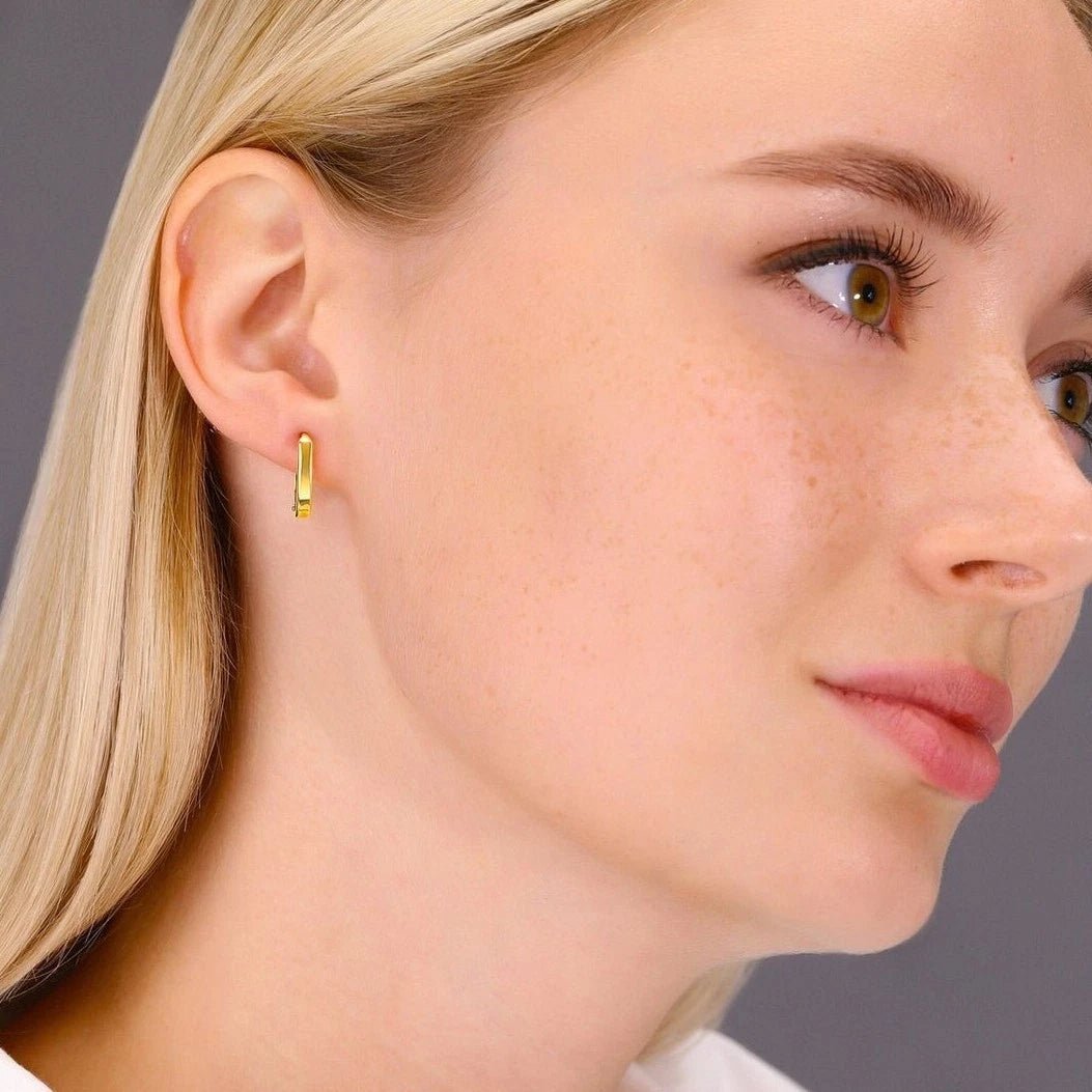 14K Yellow Gold Shiny Oval Plain Huggie Hoop Earrings | Handmade Fine Jewelry | Women & Unisex - KARMARKA