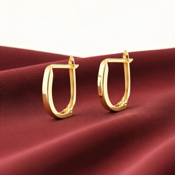 14K Yellow Gold Shiny Oval Plain Huggie Hoop Earrings | Handmade Fine Jewelry | Women & Unisex - KARMARKA