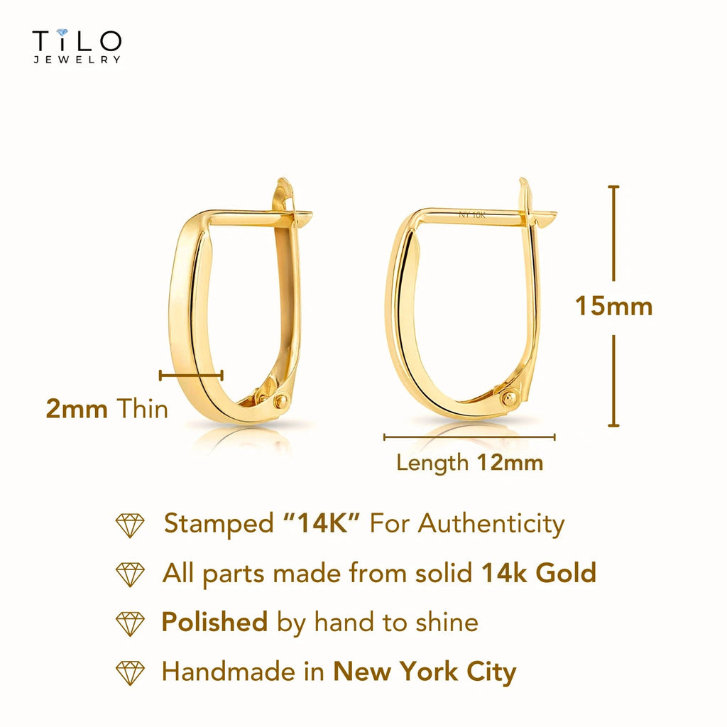 14K Yellow Gold Shiny Oval Plain Huggie Hoop Earrings | Handmade Fine Jewelry | Women & Unisex - KARMARKA