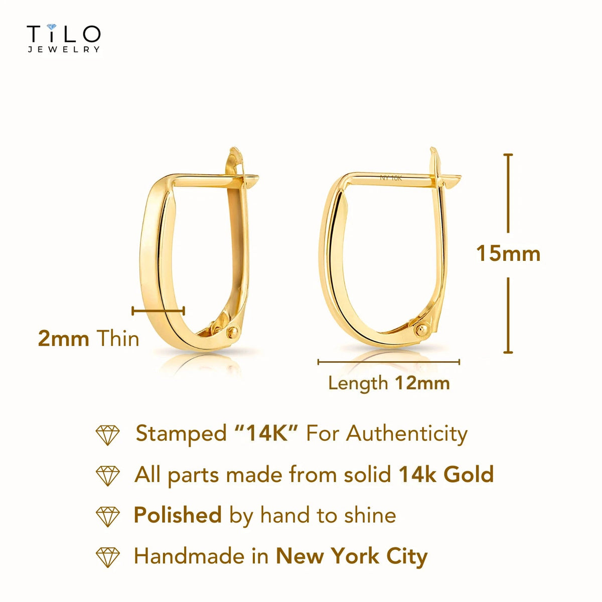 14K Yellow Gold Shiny Oval Plain Huggie Hoop Earrings | Handmade Fine Jewelry | Women & Unisex - KARMARKA
