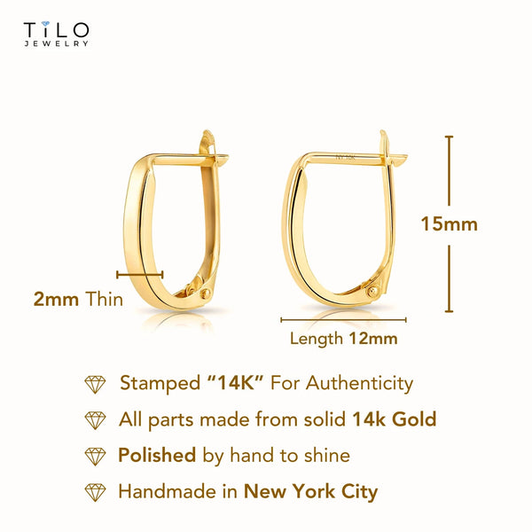 14K Yellow Gold Shiny Oval Plain Huggie Hoop Earrings | Handmade Fine Jewelry | Women & Unisex - KARMARKA