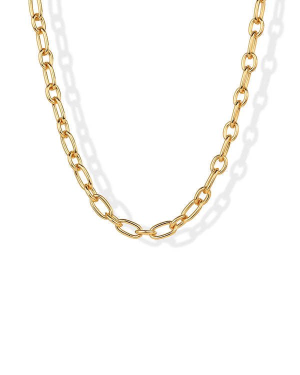 PAVOI 14K Gold Plated Chunky Chain Choker Necklaces for Women - Gold Statement Graduated Link Chain Necklace - Bold Oval Link Barbell Links Paperclip Chains