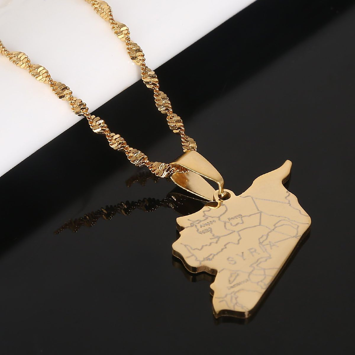 Stainless Steel Syria Map Flag Pendant Necklaces Syrians Jewelry