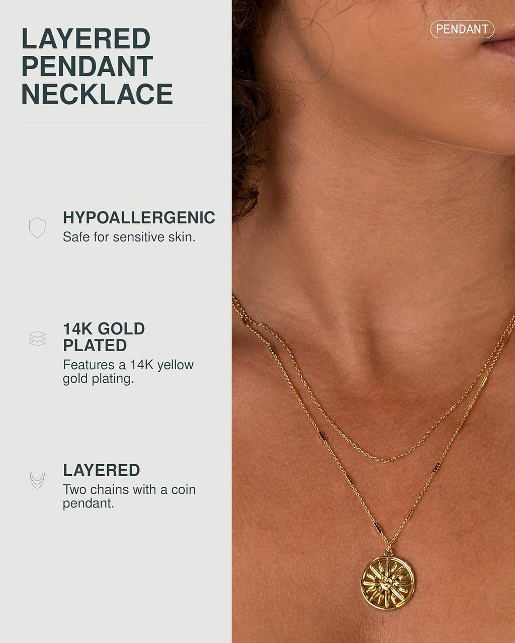 Gold Layered Necklaces for Women, 14K Plated Dainty Pendant Stack