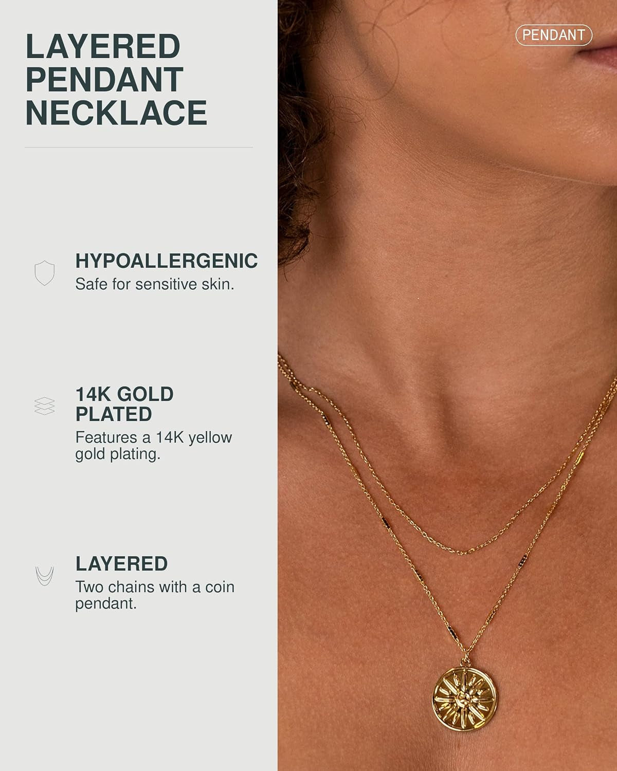 Gold Layered Necklaces for Women, 14K Plated Dainty Pendant Stack