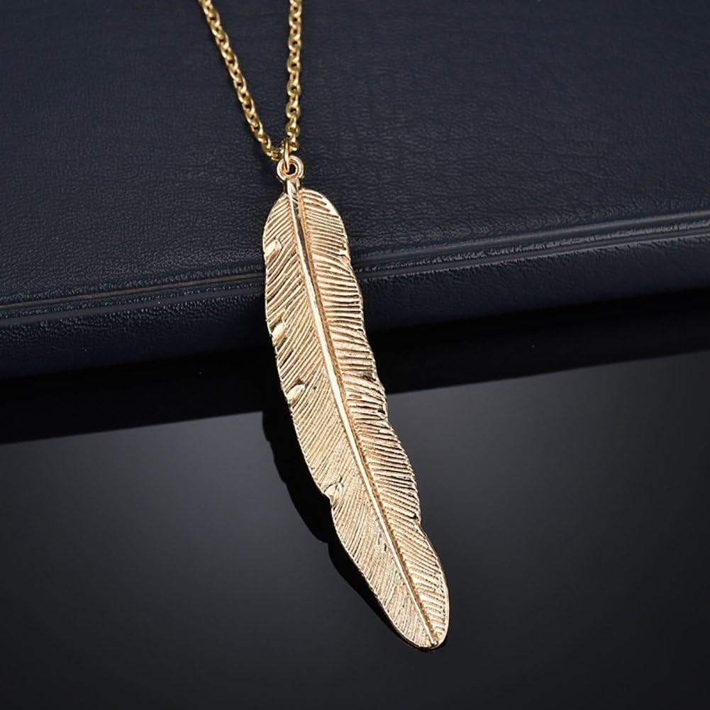 Vintage Simple Feather Pendant Necklaces Women Long Necklace Colar Jewelry Gifts