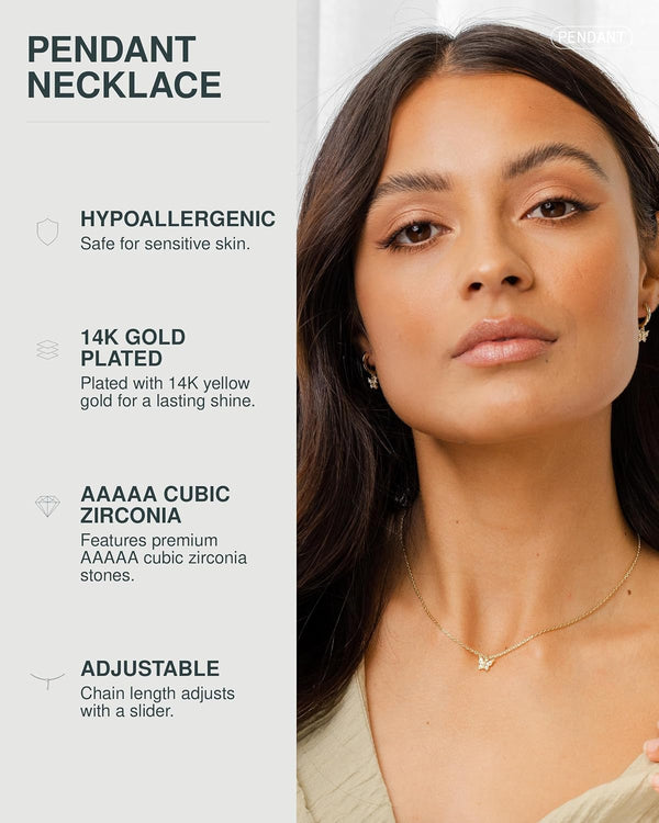 14K Gold Plated Dainty Pendant Necklaces for Women, Motif Charms