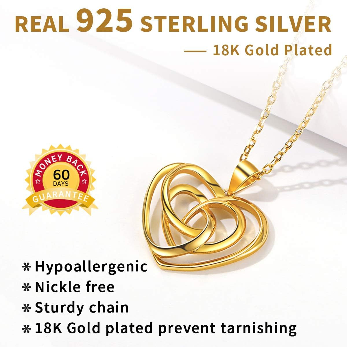 925 Sterling Silver Good Luck Irish Celtic Knot Necklaces Vintage Triangle/Cross/Round Pendant Necklaces Gift for Women