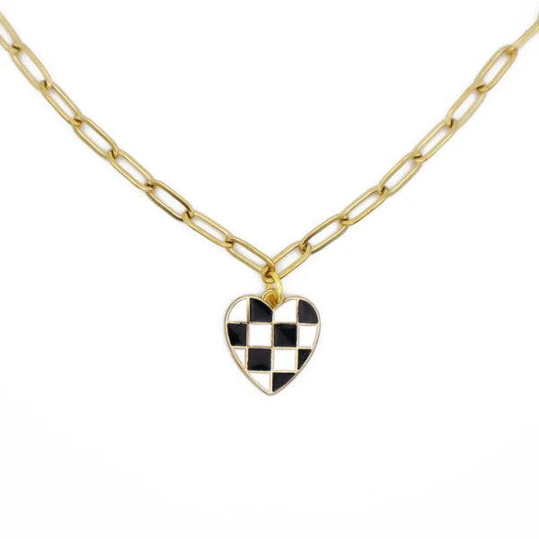 Checkered Heart Necklace