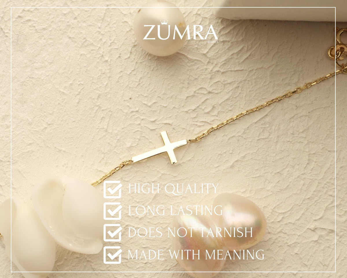 14K Gold Cross Bracelet - Dainty Cross Jewelry - Religious Bracelet - Cross Bracelet Women, Christian Gifts for Women - Communion Gift