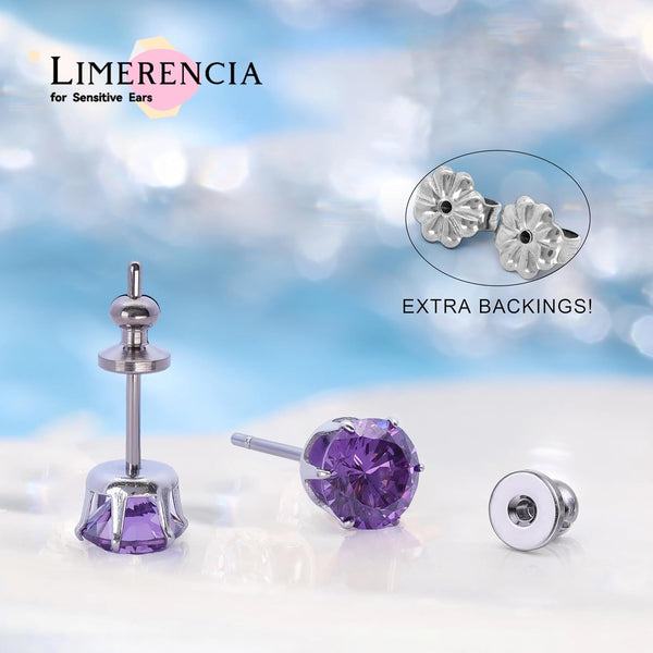 Implant Grade Titanium Stud Earrings 6MM Multicolor CZ for Women