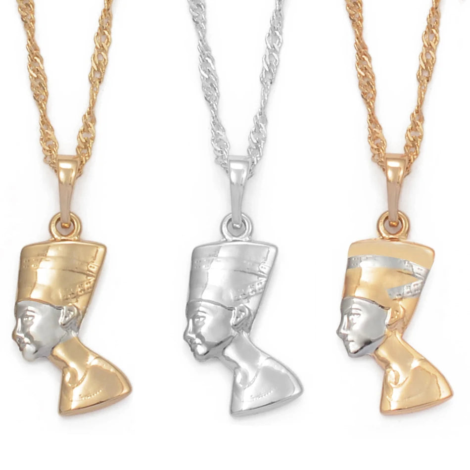Small Ancient Egyptian Queen Pendant Necklaces Egypt Nefertiti Head Portrait Jewelry @005604