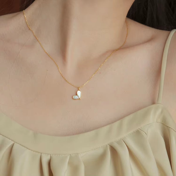 Fashion Jewelry 925 Sterling Silver Heart White Shell Pendant Necklaces 18K Gold Plated Clavicle Chain Necklaces for Women