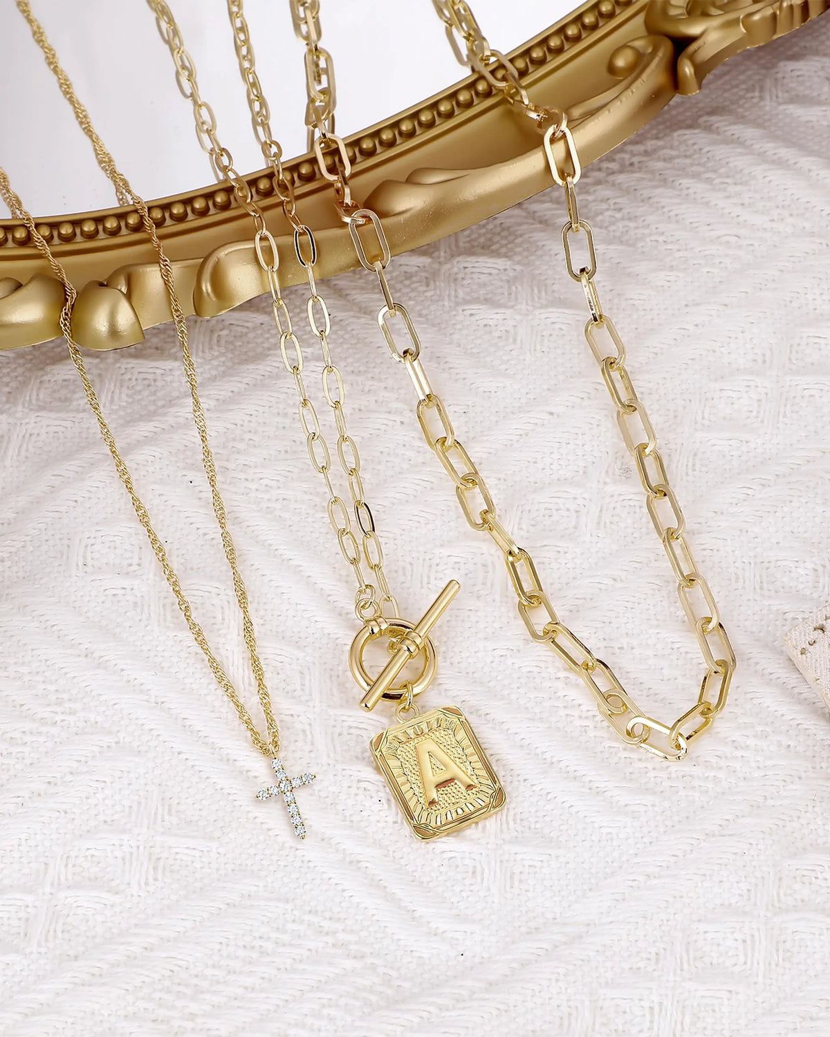 14K Gold Plated Layered Initial Necklaces for Women Trendy, Simple Cross Choker Square Letter Pendant Necklace, Paperclip Chain Necklaces Jewelry