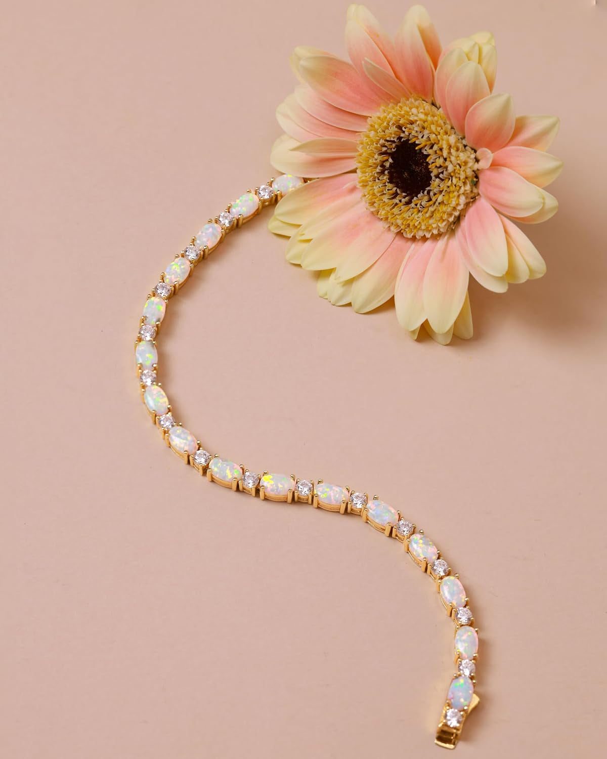 14K Gold Plated Silver Birthstone Tennis Bracelets for Women 7"