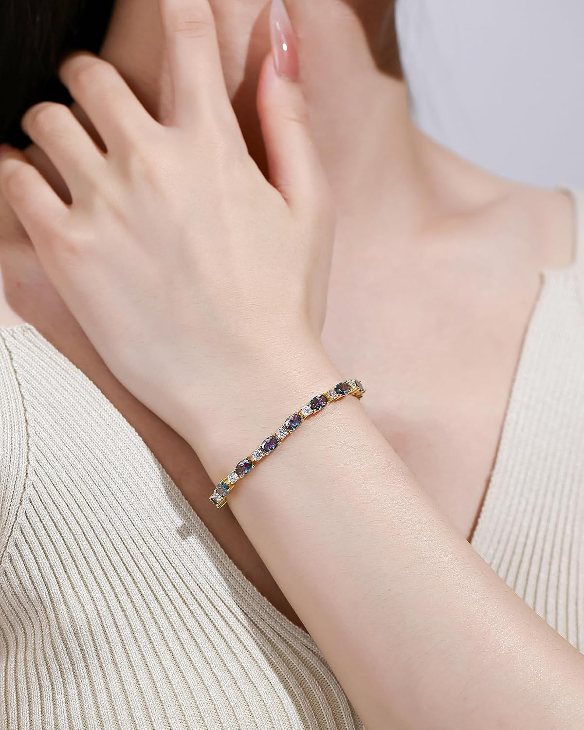 14K Gold Plated Silver Birthstone Tennis Bracelets for Women 7" Secondary image