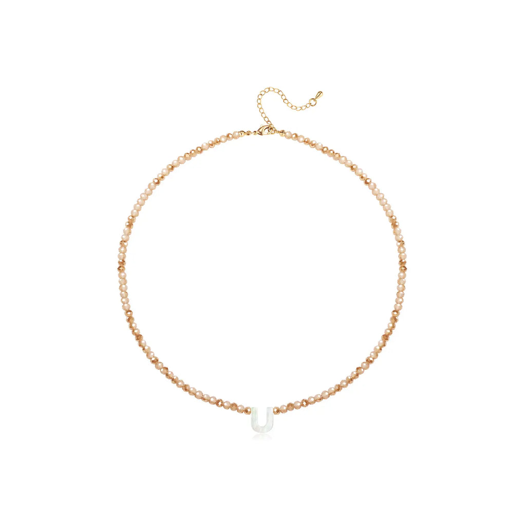 Pendant Necklaces for Women Initial Choker Necklace Beaded Shell Letter Bracelet Trendy Tiny A-Z Simple Jewelry