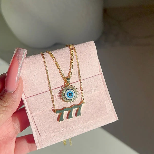 Angel Number and Evil Eye Necklace Set