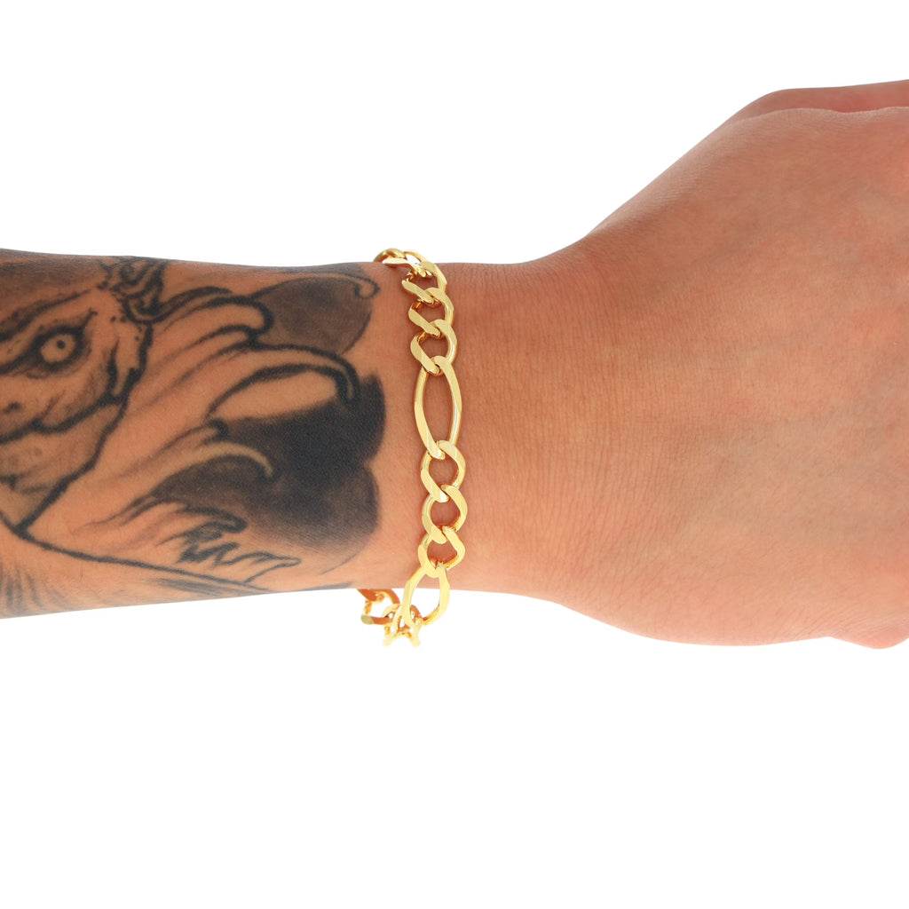 14K Real Yellow Gold Solid Figaro Link 8Mm Thick Chain Bracelet (7"-9") Italian Jewelry for Men