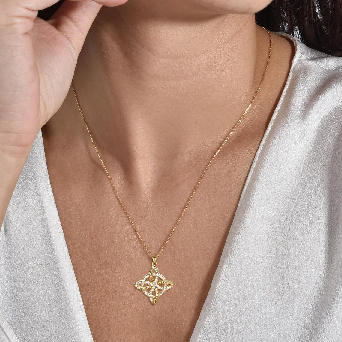 Pendant Necklace for Women Celtic Knot Necklaces 18K Gold Plate Witches Knot Necklace