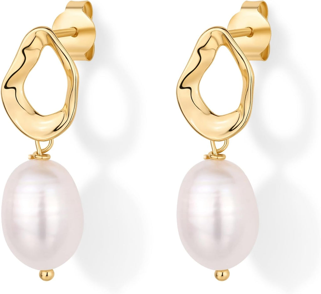 14K Gold Plated Pearl Earrings for Women, Statement Bridal Earrings
