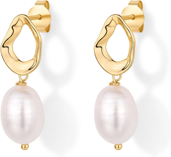 14K Gold Plated Pearl Earrings for Women, Statement Bridal Earrings