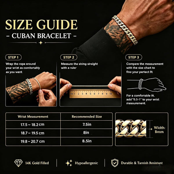 8Mm 14K Gold Cuban Chain Bracelet Miami for Men (7.5/8/8.5In)
