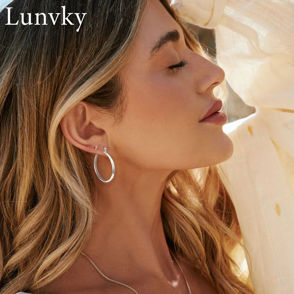18K White Gold Plated Hoop Earrings for Women Big Chunky S925 Sterling Silver Post Hypoallergenic Earrings Birthday Graduation Jewelry Gifts Teen Her Mom Girlfriend Wife Adults Ideas 50Mm