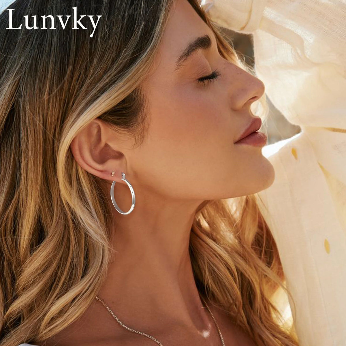 18K White Gold Plated Hoop Earrings for Women Big Chunky S925 Sterling Silver Post Hypoallergenic Earrings Birthday Graduation Jewelry Gifts Teen Her Mom Girlfriend Wife Adults Ideas 50Mm