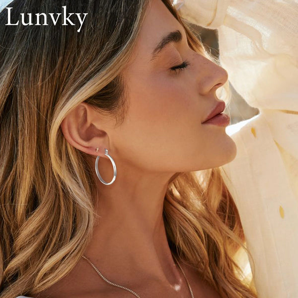 18K White Gold Plated Hoop Earrings for Women Big Chunky S925 Sterling Silver Post Hypoallergenic Earrings Birthday Graduation Jewelry Gifts Teen Her Mom Girlfriend Wife Adults Ideas 50Mm