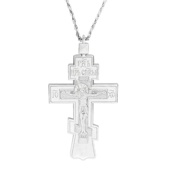 Eastern Orthodox Cross Medallion Pendant Design Necklace Chain Necklaces 47" Chain Zinc Alloy Crucifix Religious Jewelry Gift for Men and Women Faith Pendant Necklace