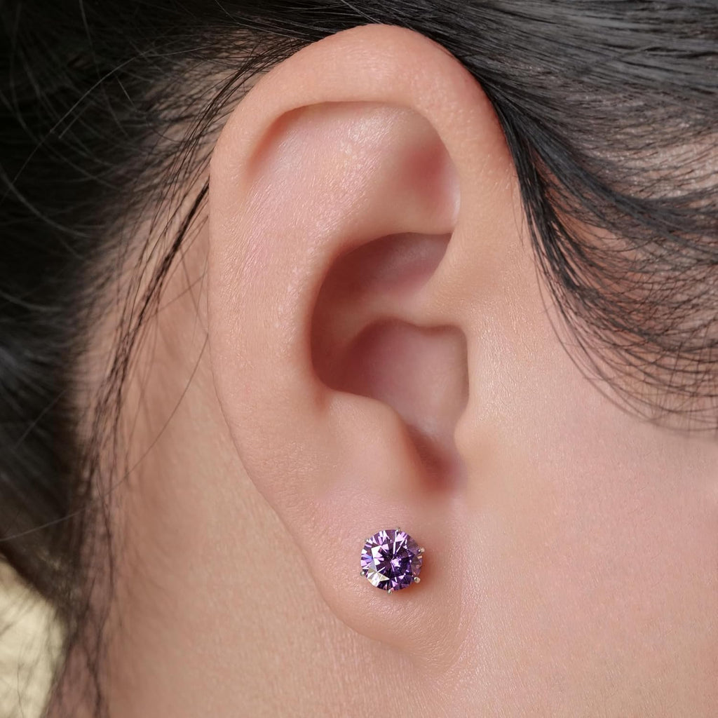 Implant Grade Titanium Stud Earrings 6MM Multicolor CZ for Women