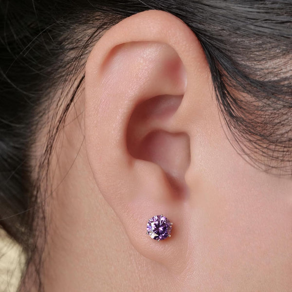 Implant Grade Titanium Stud Earrings 6MM Multicolor CZ for Women