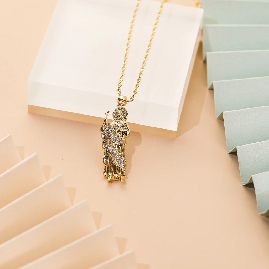 MYTYS San Judas Crystal Pendant Necklace, Gold Chain CZ Cubic Zircon Jewelry, Elegant Gift for Women
