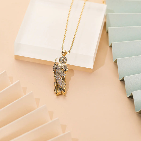 MYTYS San Judas Crystal Pendant Necklace, Gold Chain CZ Cubic Zircon Jewelry, Elegant Gift for Women