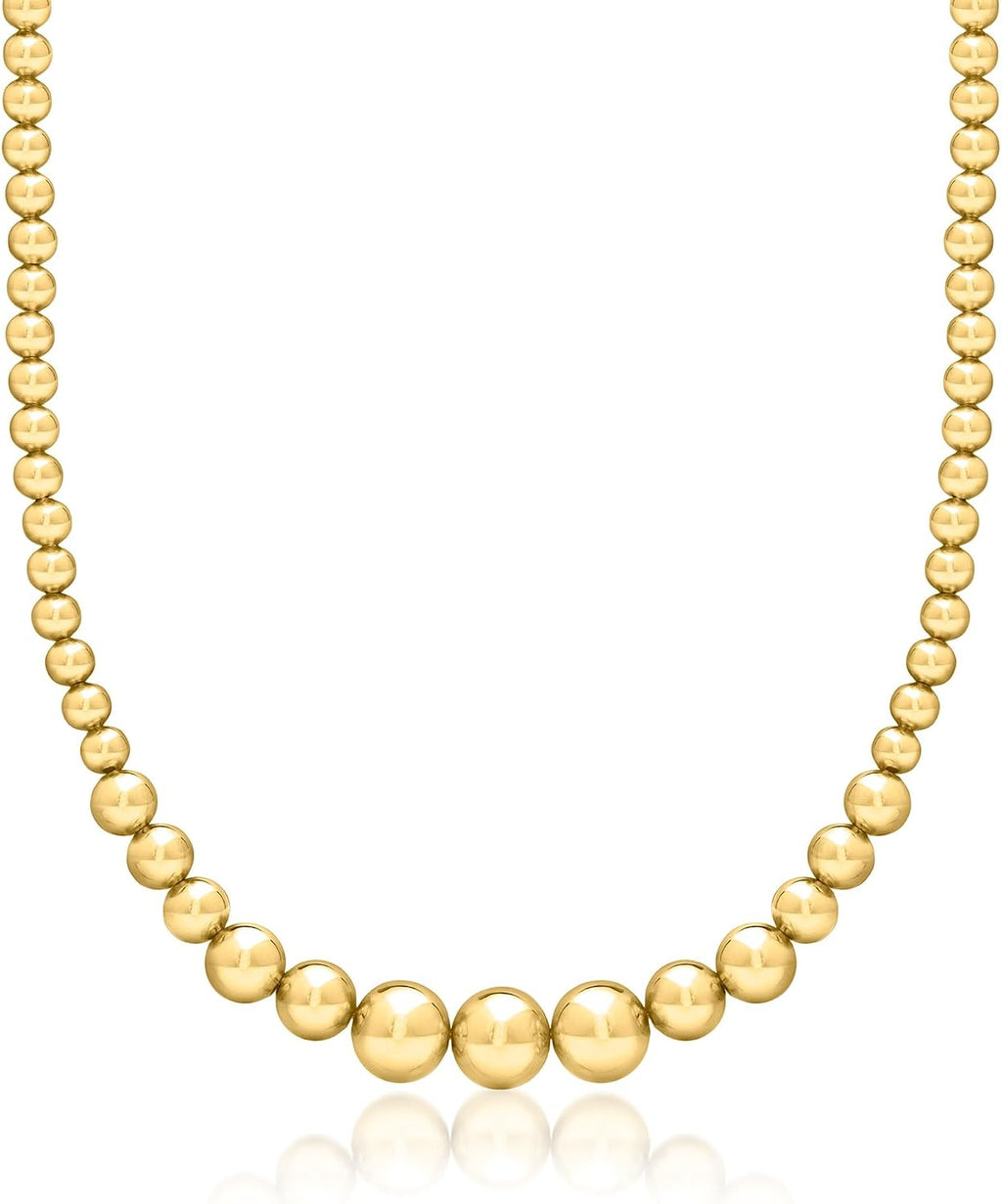 6-12Mm 14Kt Yellow Gold-Plated Graduated Bead Necklace. 18 Inches